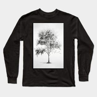 Minimal Art Pencil Drawing Black And White Tree Minimalistic Long Sleeve T-Shirt